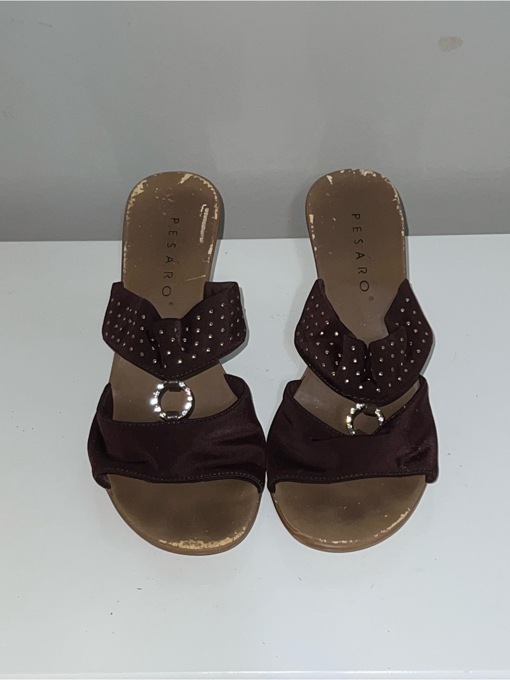 Pesaro Brown Studded Slip-On Mules with Ring Accent